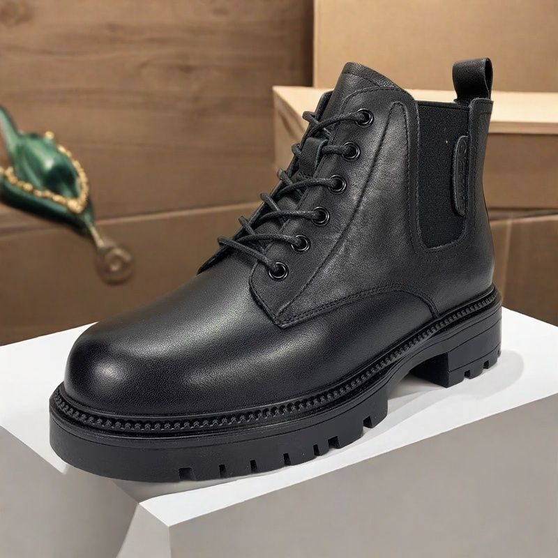 专柜正品头层牛皮马丁靴2025秋冬加绒粗跟厚底复古切尔西靴机车靴