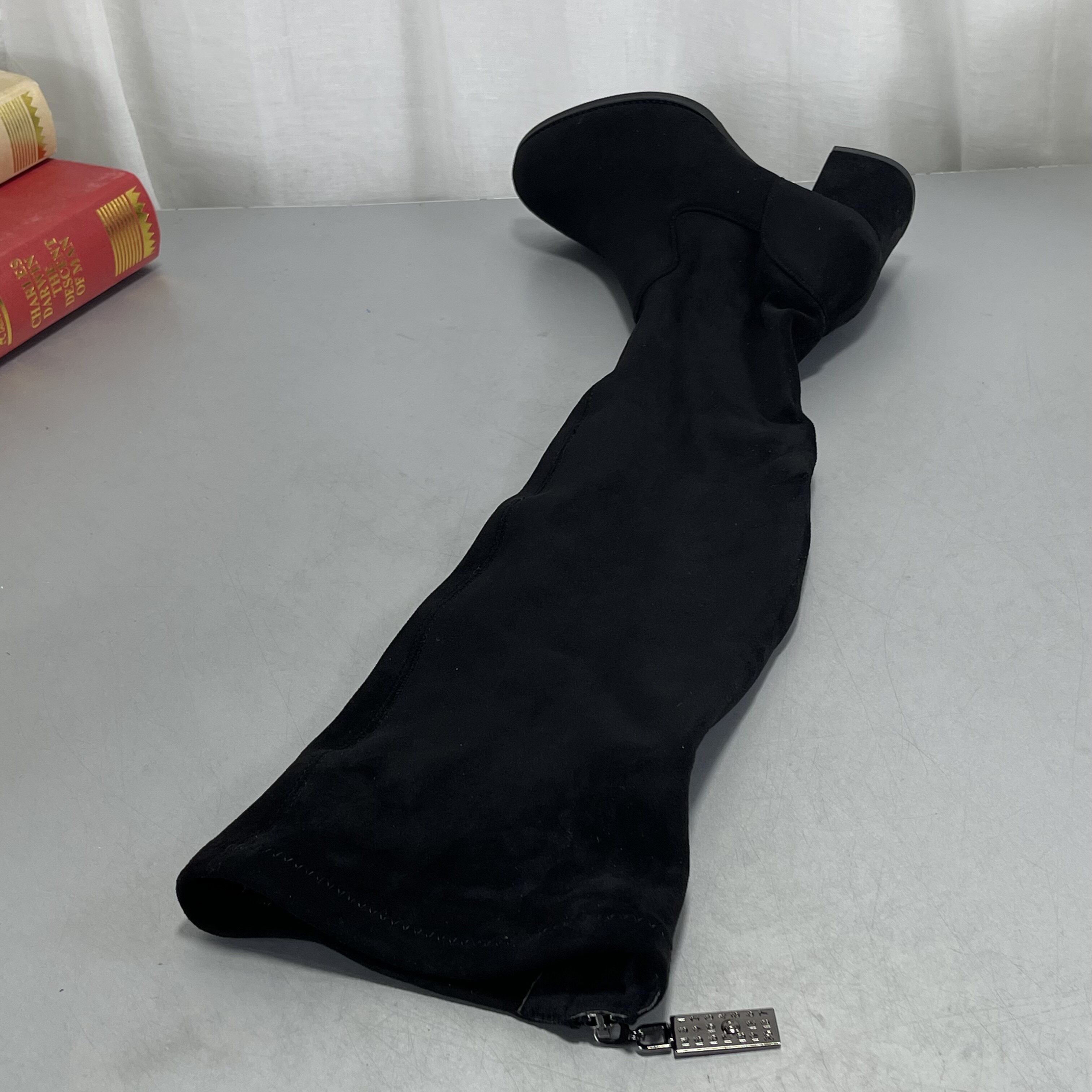 品牌清仓长筒靴女粗跟真皮秋冬款加绒骑士靴显瘦弹力高筒靴子捡漏