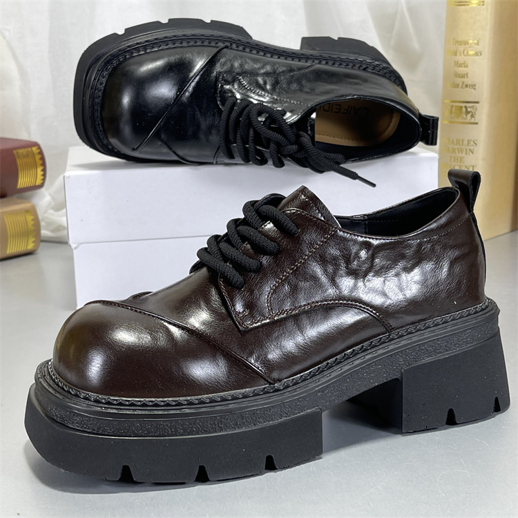 牛皮版厚底乐福鞋女2025春秋新款英伦风小个子增高真皮鞋棕色单鞋