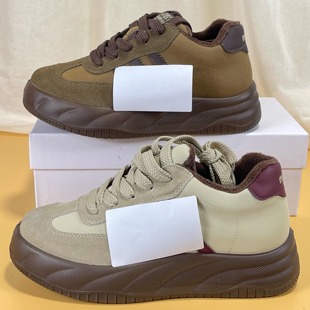 头层牛皮厚底得训鞋女2025秋冬加绒百搭女鞋软底运动休闲鞋老爹鞋