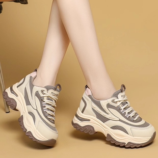 透气运动鞋 6cm弹性厚底老爹鞋 轻便旅游鞋 2025春秋款 女真皮休闲鞋