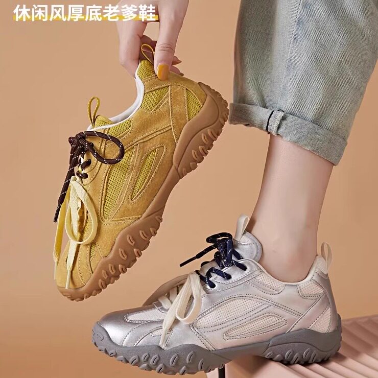 真皮芭蕾德训鞋女春秋2025新款网面防滑系带百搭内增高运动休闲鞋,女鞋,德训鞋,淘宝优惠券,粉丝福利购,淘宝优惠卷