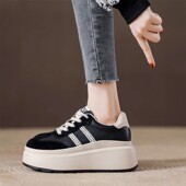 女新款 松糕阿甘鞋 百搭运动休闲鞋 头层牛皮厚底德训鞋 增高6cm板鞋