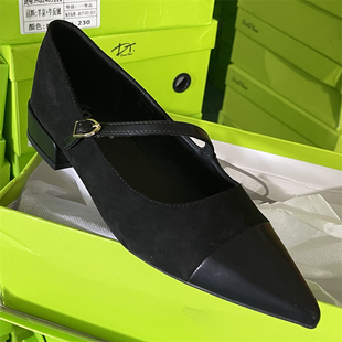 鞋子女2025春秋新款羊绒单鞋百搭一字带软底尖头皮鞋女低跟配裙子