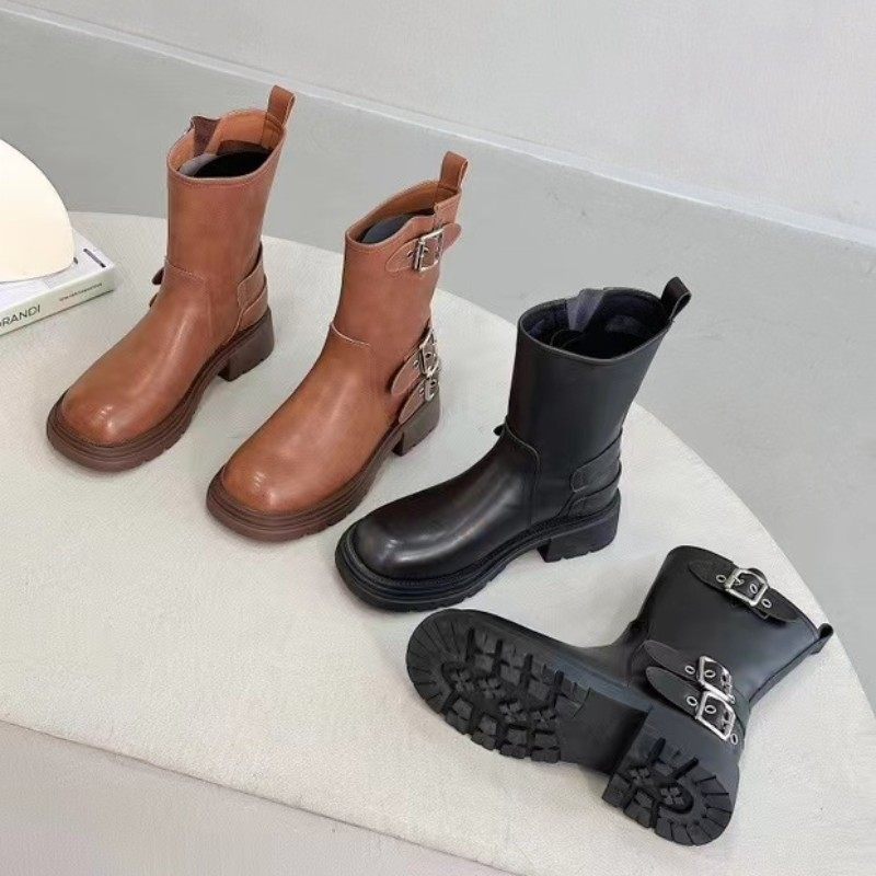 英伦风西部牛仔帅气短筒机车靴