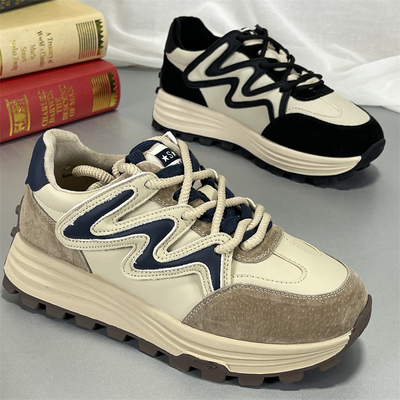 品牌女鞋断码清仓真皮阿甘鞋冬季加绒厚底圆头轻便运动休闲老爹鞋