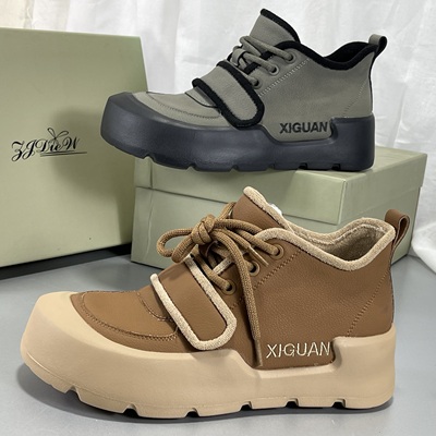 专柜正品厚底勃肯鞋头层牛皮休闲板鞋2025秋冬女厚底短靴短筒靴子