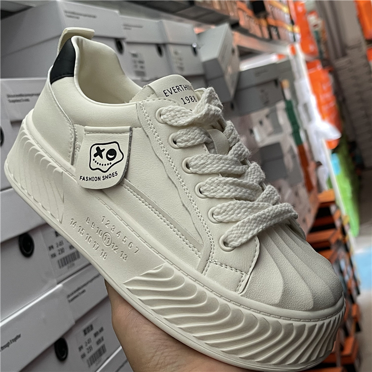 品牌撤柜2025春秋新款头层牛皮板鞋贝壳头百搭系带小白鞋学院风