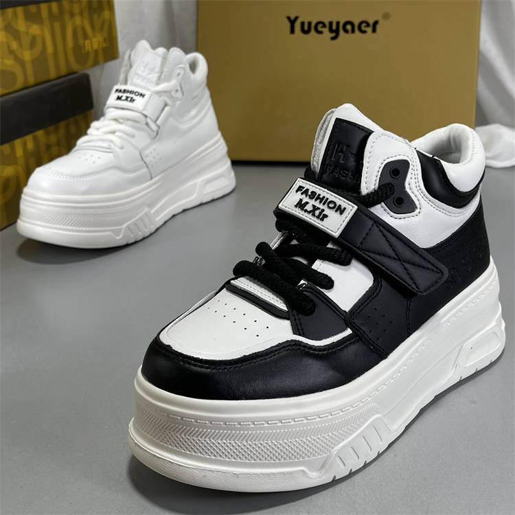 月芽儿真皮高帮鞋女鞋子2025秋季新款爆款厚底松糕运动休闲小白鞋