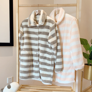 出口日本外贸原单法兰绒冬家居服情侣套装加厚保暖男女睡衣上睡袍