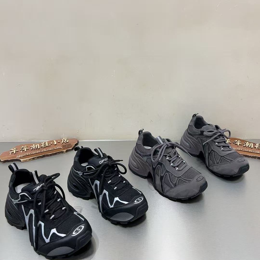 2025新款真皮透气超轻老爹鞋女网面厚底时尚轻便运动鞋街拍潮鞋出