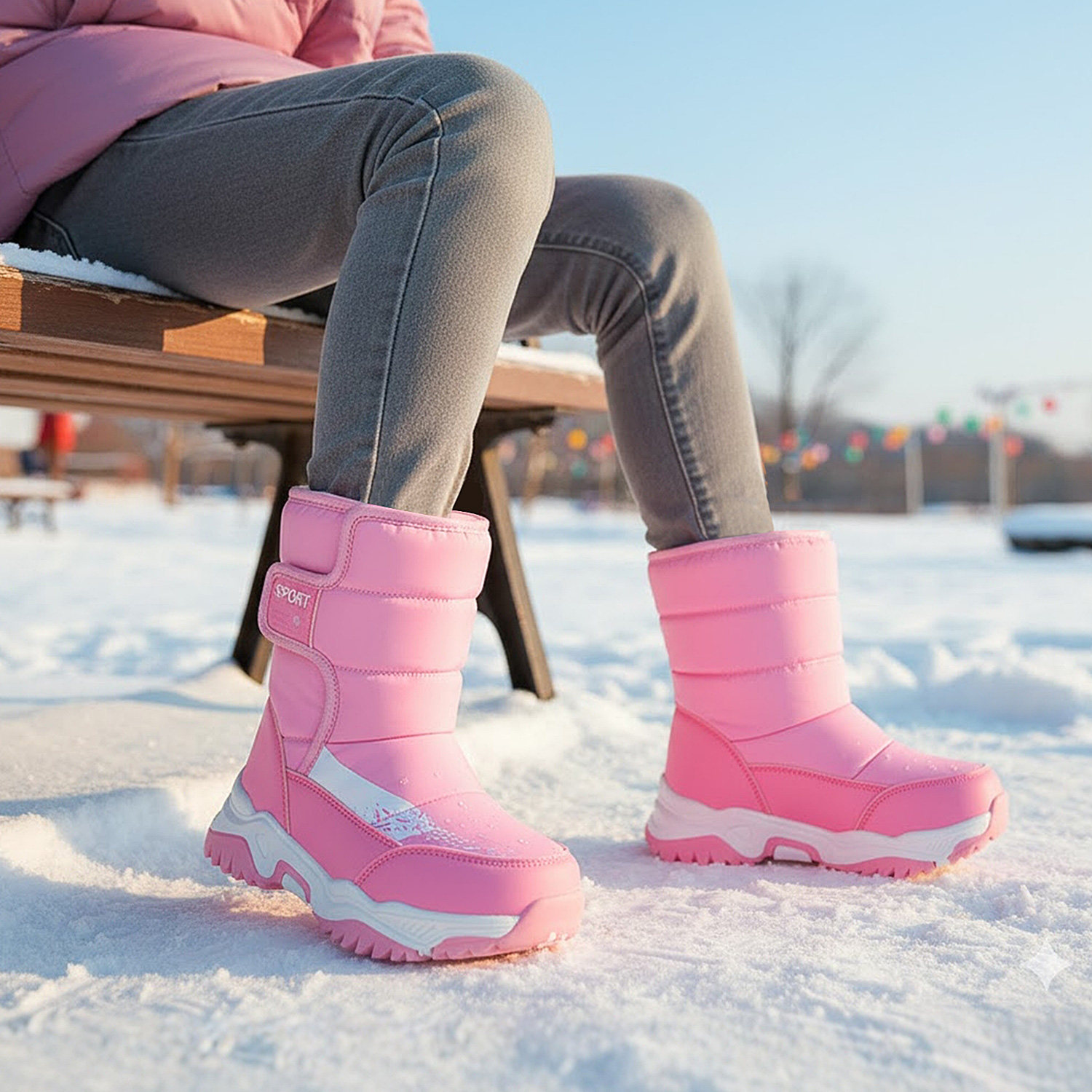 冬季儿童加绒防水防滑雪地靴