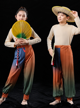 风吹稻花香两岸演出服男女童农民伯伯大丰收合唱舞蹈服致敬袁爷爷