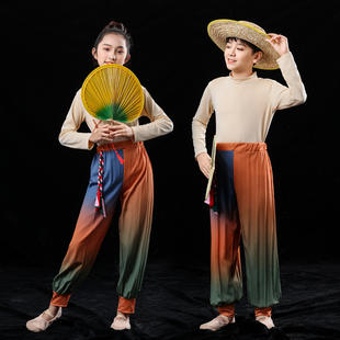 风吹稻花香两岸演出服男女童农民伯伯大丰收合唱舞蹈服致敬袁爷爷