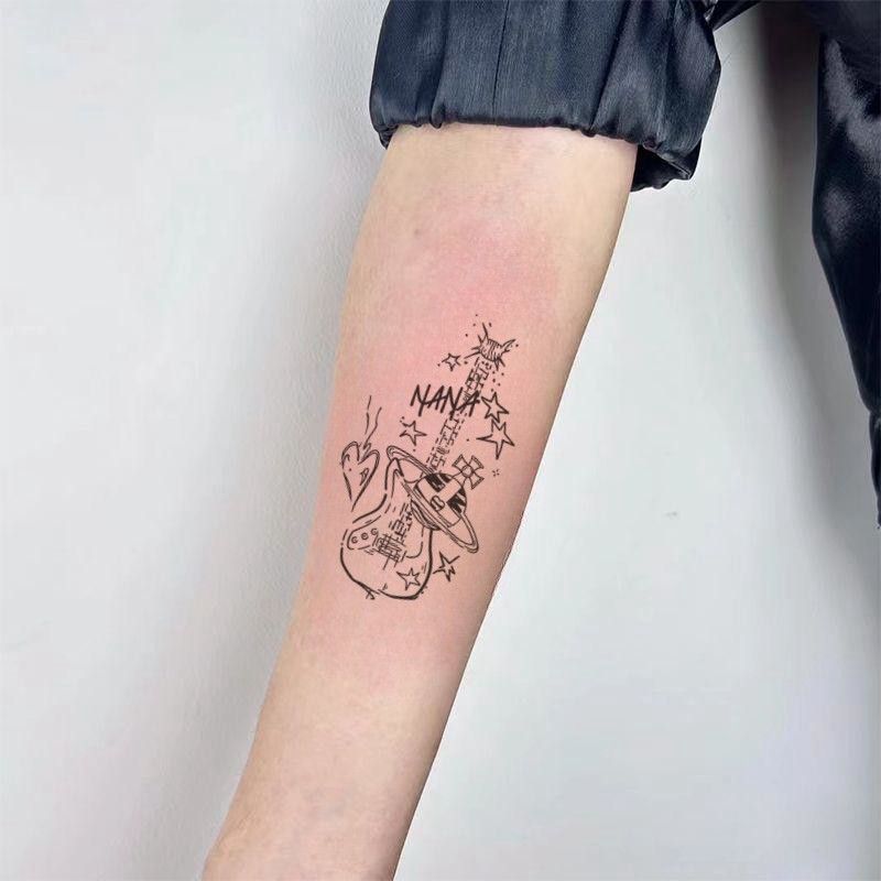 摇滚吉他草本果汁纹身贴手臂大腿腰腹防水个性甜辣妹