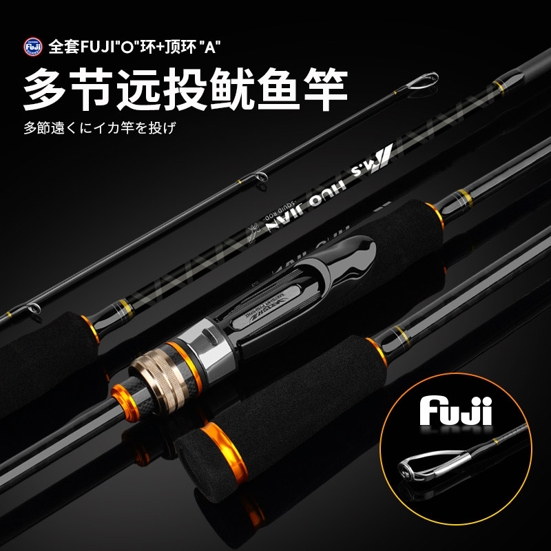 便捷式2.58米直柄远投鱿鱼竿岸抛FUJI导环四节多节木虾海钓鱿鱼竿