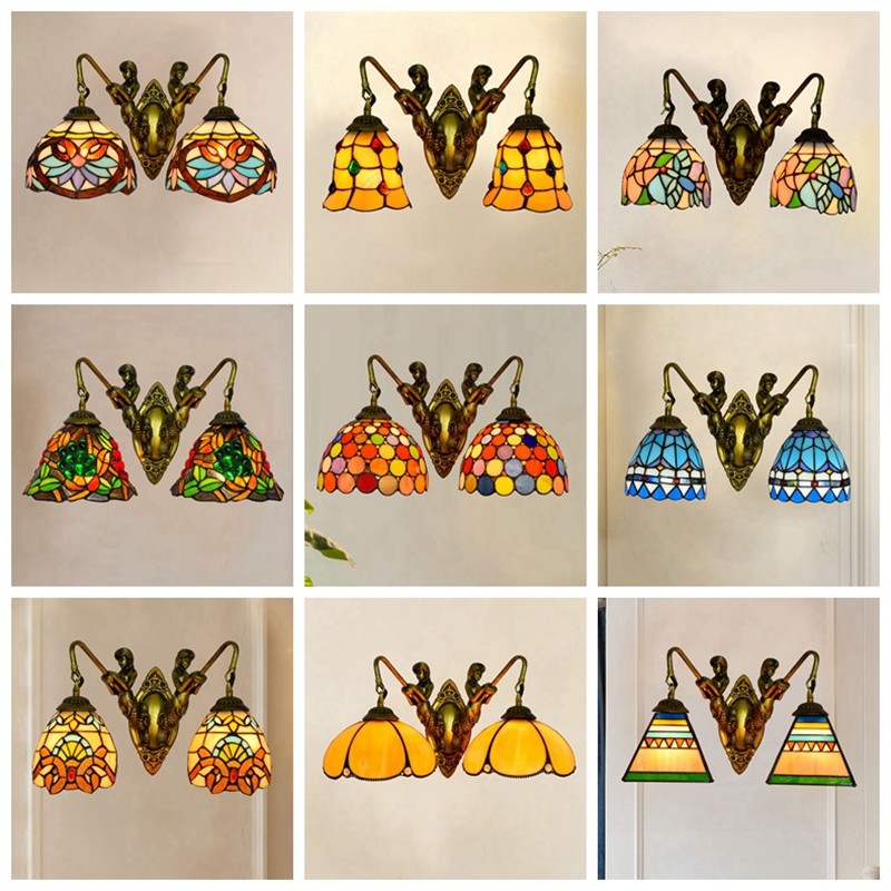 欧琈蒂凡尼彩色玻璃美人鱼客餐厅卧室酒吧会所田园琉璃壁灯镜前灯