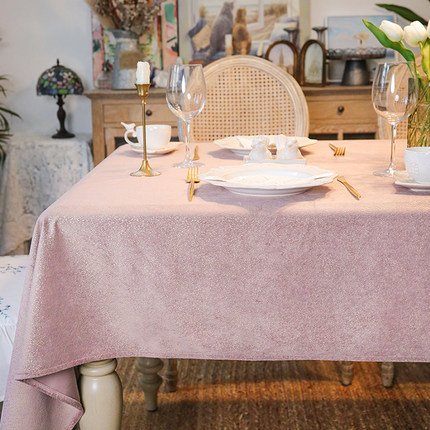 丝绒桌布Miss Peony防水防油轻奢粉色美式北欧椭圆形餐桌盖布新款