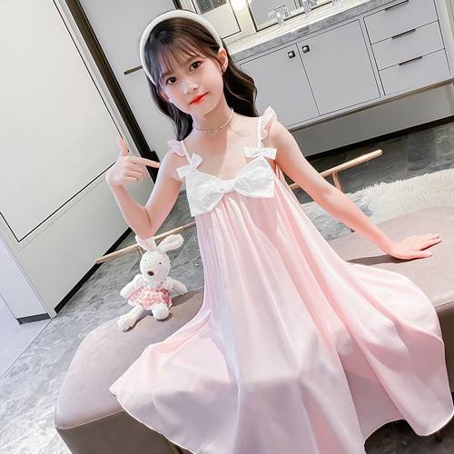 女童吊带裙睡衣儿童女孩睡裙冰丝中大童2024新款公主家居裙空调服