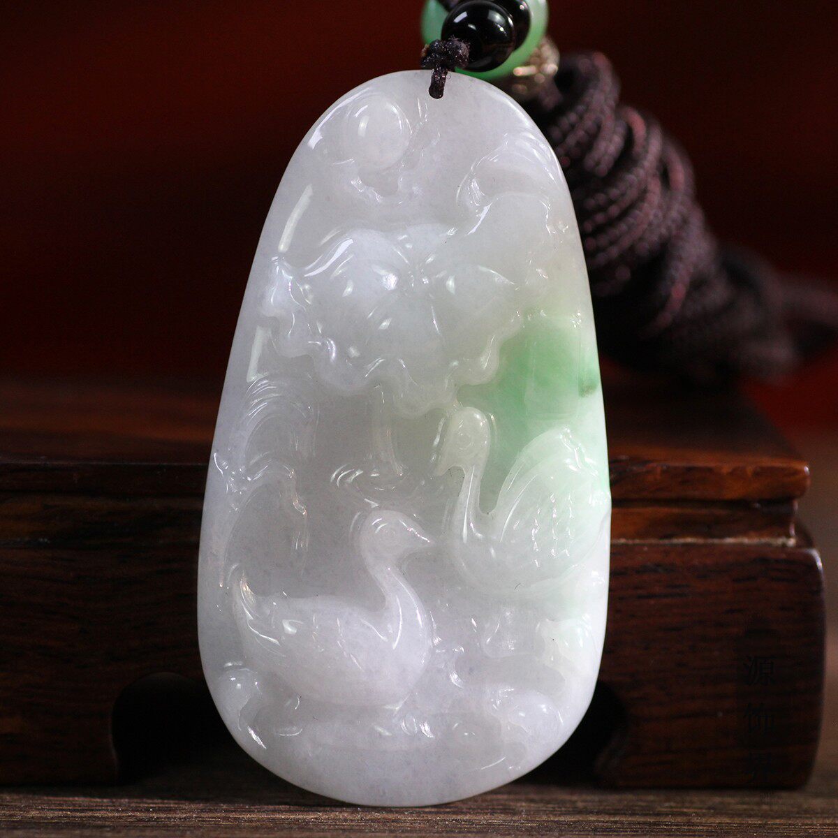 天然玉石缅甸翡翠A货细糯种飘阳绿鸳鸯玉佩白玉挂件吊坠定情信物