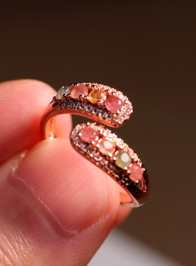 时尚女款糖果彩虹色碧玺开口戒指铜镶嵌活口指环女士同学朋友礼物