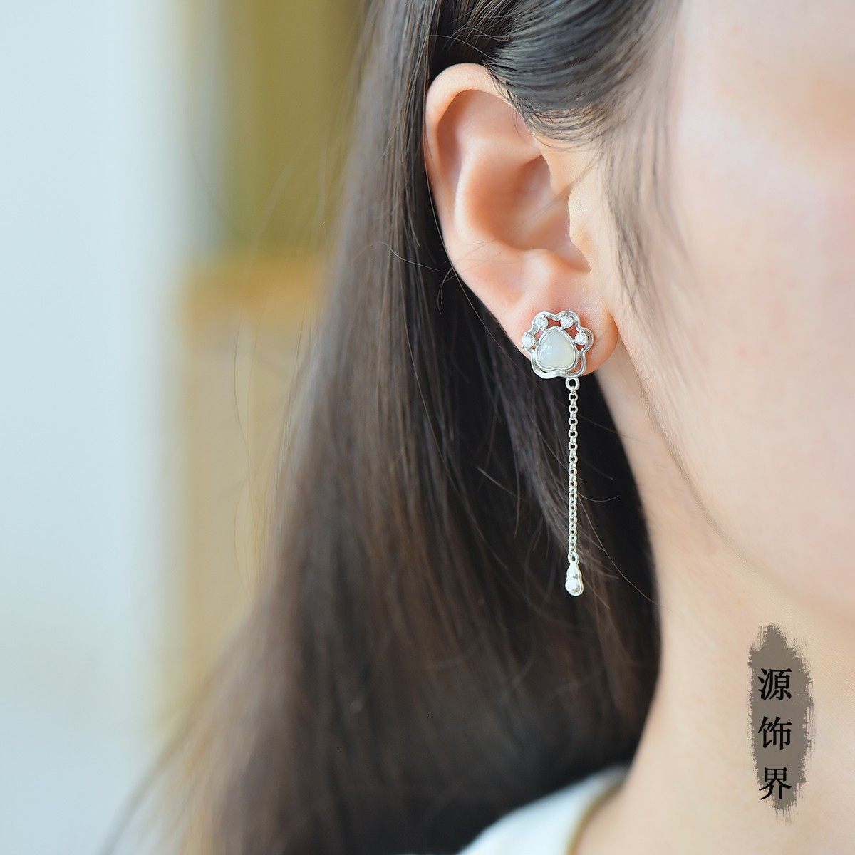 天然玉石s925银镶和田玉白玉心形黄金猫爪耳坠耳钉女款耳环饰品,饰品/流行首饰/时尚饰品新,银饰耳饰,淘宝优惠券,粉丝福利购,淘宝优惠卷