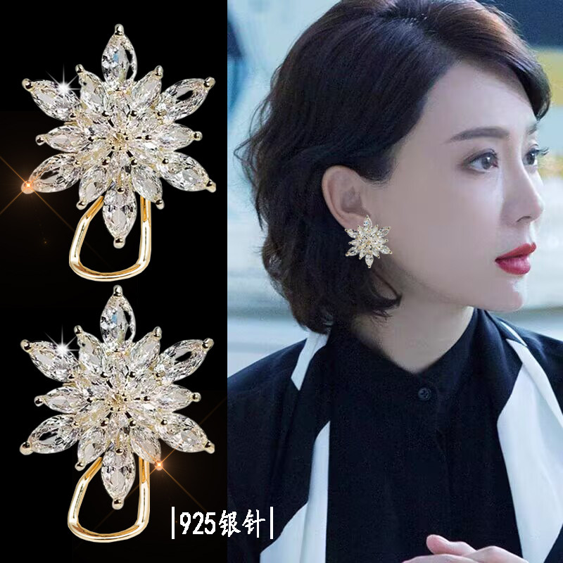 S999纯银雪花耳钉女韩国气质耳环