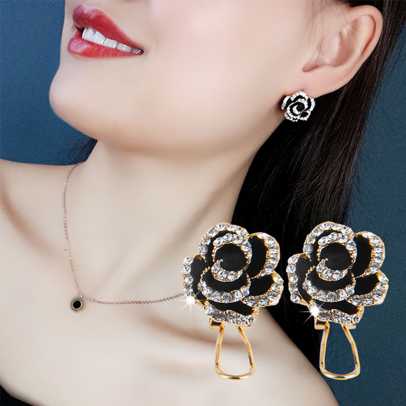 韩版大牌潮流耳环热卖闪钻小清新黑玫瑰纯银耳钉洋气优雅耳夹耳扣,饰品/流行首饰/时尚饰品新,耳钉,淘宝优惠券,粉丝福利购,淘宝优惠卷
