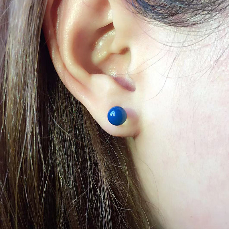 天然多米尼加蓝珀耳钉帝王兰蓝精灵女S925银轻奢气质经典素款耳饰