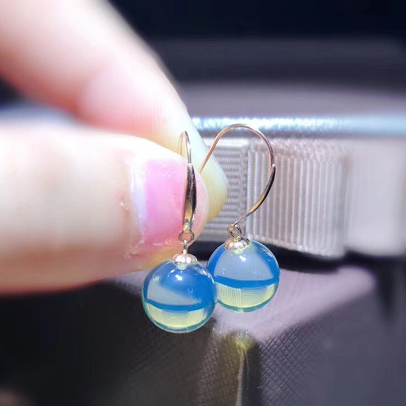 正品天然墨西哥蓝珀耳钉耳钩琥珀蜜蜡耳钉墨西哥蓝珀18K金耳坠