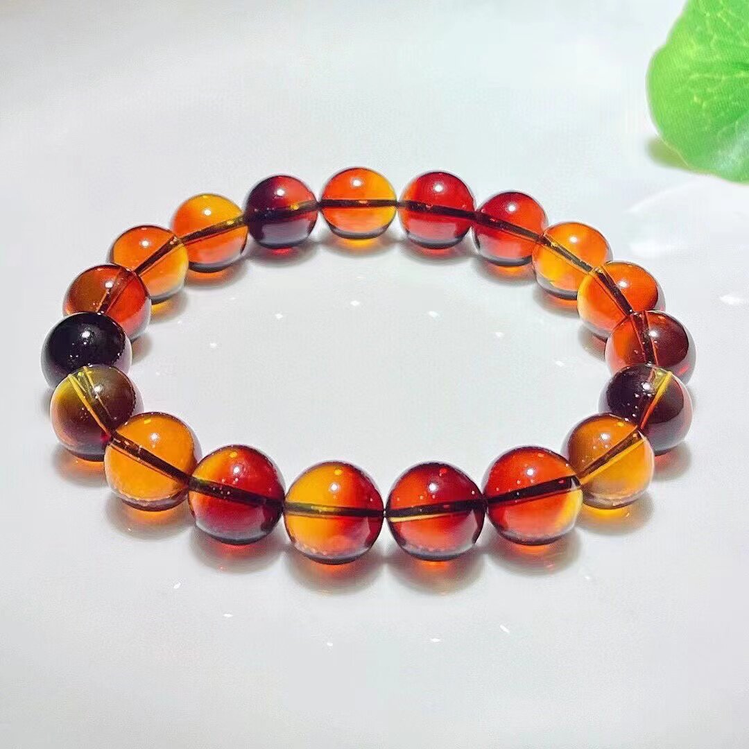 9mm墨西哥馆藏红蓝珀精品手串.5A级无杂无裂火彩妖孽日常佩戴超赞