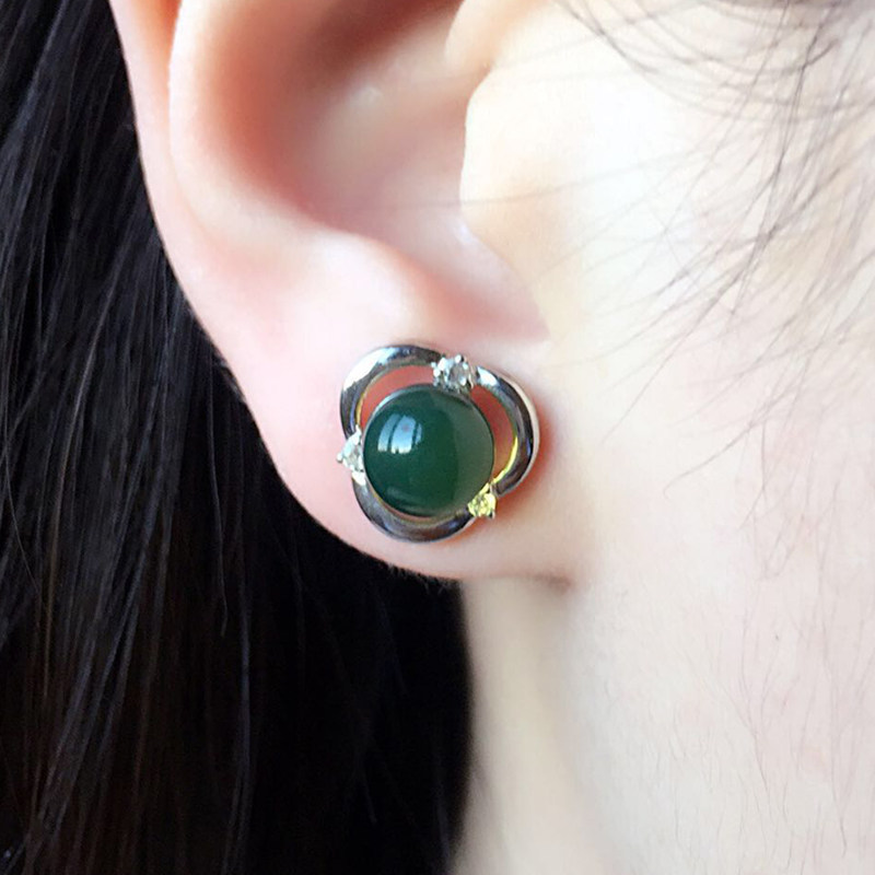 正品天然5A墨西哥蓝珀耳钉琥珀蜜蜡纯银白金耳环女款  ME0702