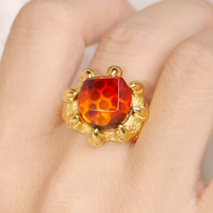 天然墨西哥红蓝珀钻切蛋面戒指 厚银男女款龙爪血珀蜜蜡开口指环