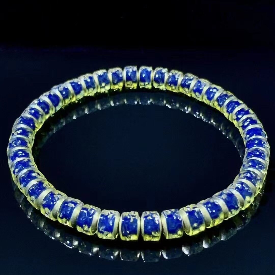 精工手作 天然墨西哥蓝珀无相手串5A净水琥珀蜜蜡药片文玩手串