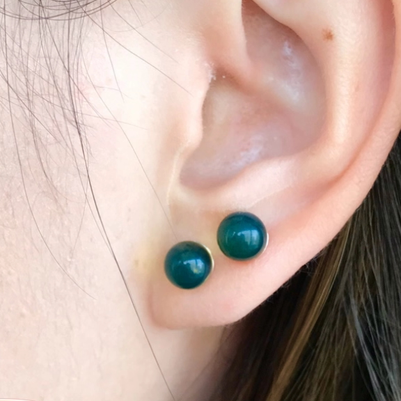 天然墨西哥蓝珀圆珠耳钉S925银针轻奢气质耳环2024新款女神耳饰品