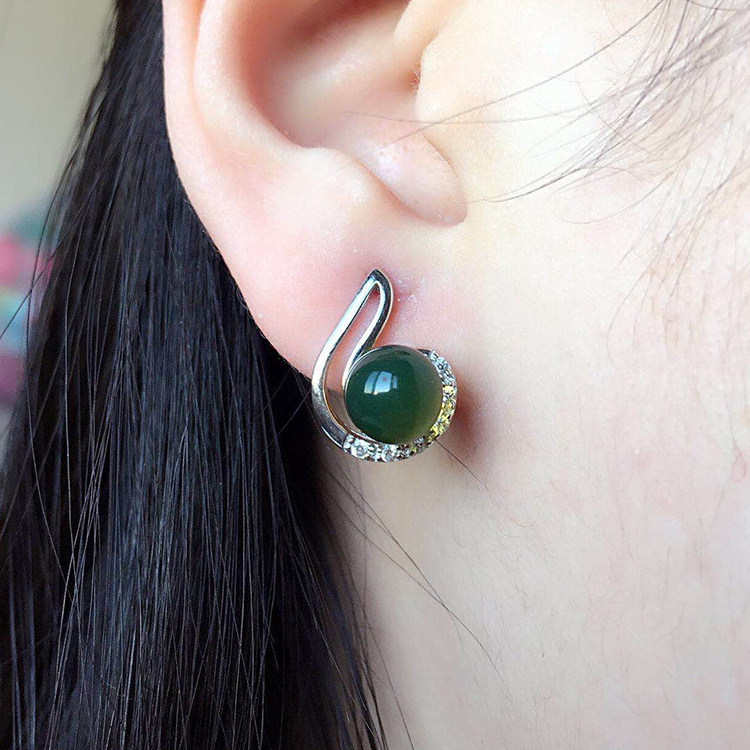 正品纯天然墨西哥蓝珀耳钉5A净水蜜蜡纯银白金耳环耳坠女  ME0706