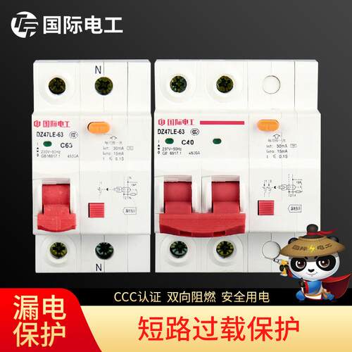 国际电工小型断路器DZ47 家用电闸1P2P63A总空气开关带漏电保护器
