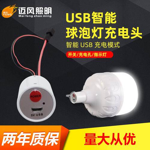 LED充电头USB充电球泡灯头应急高护帅5V6V低压充电头1A电流灯头