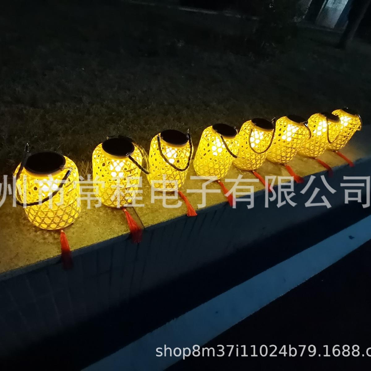 太阳能仿竹灯笼过节灯笼仿藤编庭院户外灯装饰灯笼中式竹编灯笼图片