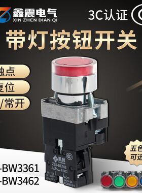 厂家供应XB2-BW3361C开关自复位带灯按钮开关银触点阻燃电源开关