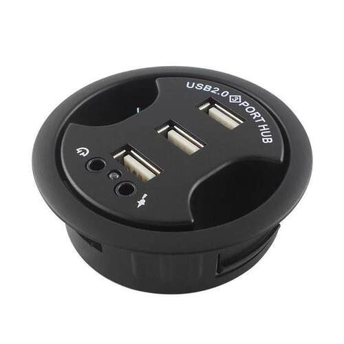 USB2.0HUB3口圆形集线器带AUDIO音频耳麦家具USB分线器多功能扩展