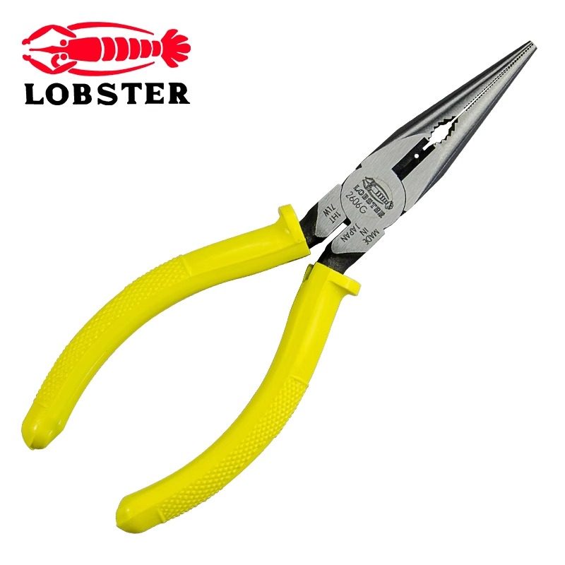 LOBSTER虾牌日本进口尖嘴钳6寸防滑手柄带剪切尖咀钳夹线钳2606G