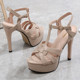 夏季 子 女防水台杏色露趾一字扣带性感12cm走秀鞋 超高跟鞋 细跟凉鞋