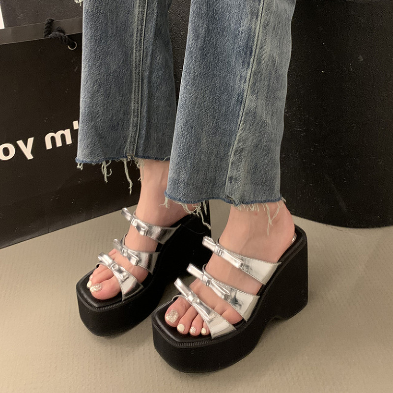 坡跟小个子厚底凉拖鞋女增高外穿