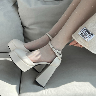 小个子婚鞋~婚纱神器13cm超高跟包头女鞋防水台凉鞋粗跟厚底单鞋