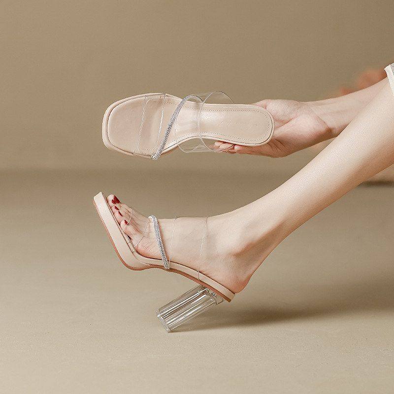 透明凉鞋女夏12cm超高跟女鞋 仙女风水钻防水台粗跟凉拖外穿气质,女鞋,一字拖,淘宝优惠券,粉丝福利购,淘宝优惠卷
