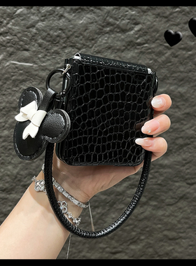 OU【潮牌鳄鱼纹黑色手提绳】适用荣耀magicvflip/flip2折叠屏手机壳侧扣卡通个性新款翻盖防摔保护套男女创意