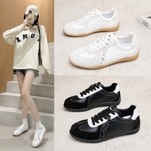 系带拼色圆头复古厚底百搭休闲运动阿甘鞋 韩国德训鞋 女2026春新款