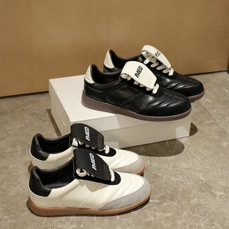 韩国真皮复古德训鞋女2026春夏百搭小众翻盖休闲运动鞋平底阿甘鞋,女鞋,时尚休闲鞋,淘宝优惠券,粉丝福利购,淘宝优惠卷