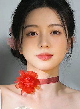 悦己原创小众欧根网纱红色项链女